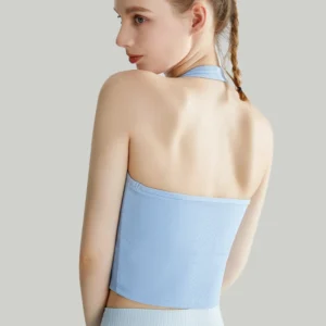 Custom Woman Halter Neck Ribbed Yoga Tank With Built-In Pads
