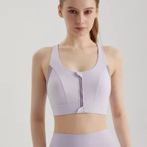 Custom Color-Block Front-Zip High Impact Sports Bra With One-Piece Cups