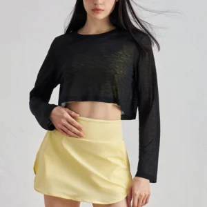 Custom Slub Yarn Loose Fit Crop Top Long Sleeve