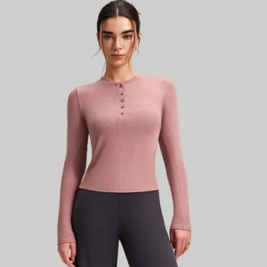Custom Slimming Long Sleeve Henley Shirt Activewear