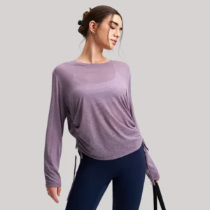 Custom Long Sleeve Cover-Up Drawstring Side Slit Yoga Top