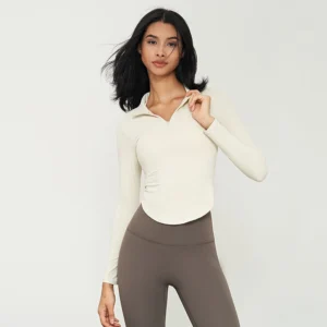 Custom Stylish Stand Collar Gym Top Slimming Long Sleeve