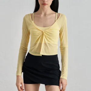 Custom Slub Yarn Twist Front Cover-Up Breathable Yoga Wear