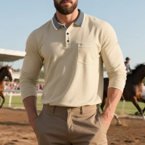 Custom Luxury Casual Long Sleeve Polo Shirt Men