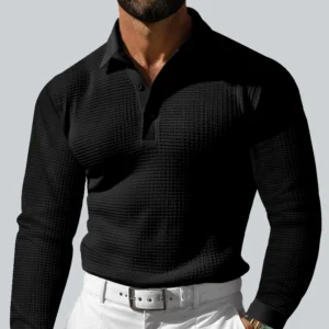 Custom Pique Mesh Long Sleeve Polo Shirt Men
