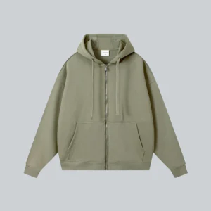 Custom 380G Combed Cotton Zip Hoodie Drop Shoulder