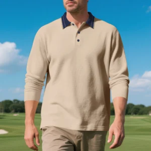 Custom Contrast Long Sleeve Golf Polo Shirt Men