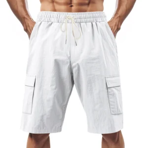 Custom Men’s Multi Pocket Linen Cargo Shorts Straight Fit